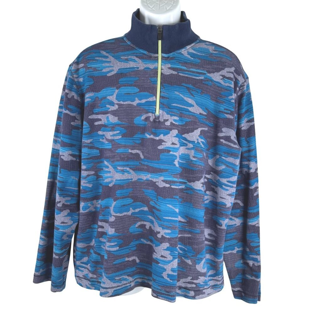 Robert Graham Street Circuit Knit‎ Pullover Mens 2XL Camo 1/4 Zip Cotton TP-2976